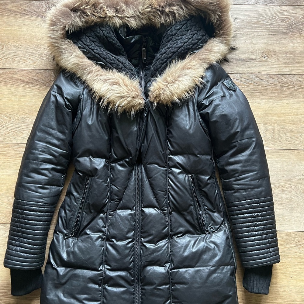 RUDSAK Black Puffer Coat with Brown real Fur Hood